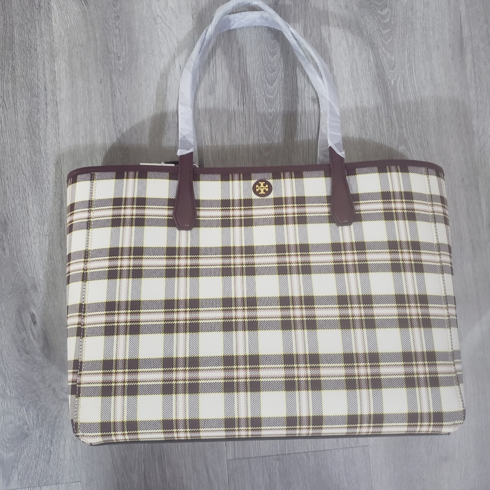 Tory Burch Blake Plaid Tote - Picture 10 of 10